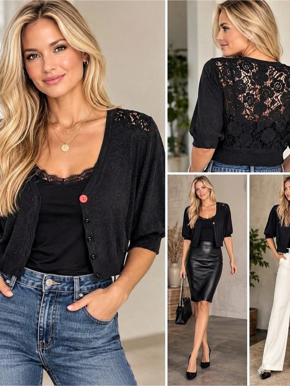 Eva & Claudi Black Lace Cardigan Size Large Like New Danish vintage Large